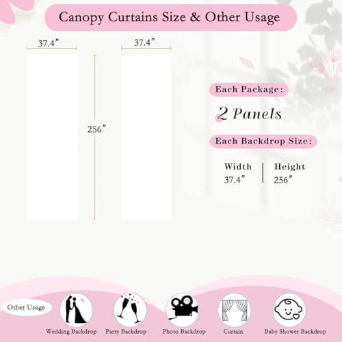 Akiky Canopy Bed Curtains with Light Princess Bed Canopy Scarf for Full/Queen Metal Bed Frame,Wood Frame Bed-2 Panel Sheer...