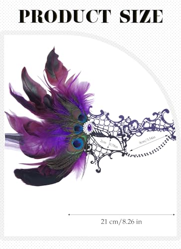 Zinniday Halloween Masquerade Masks for Women - 2026 Peacock Feather Lace Mask 1920s Venetian Eyemask for Party