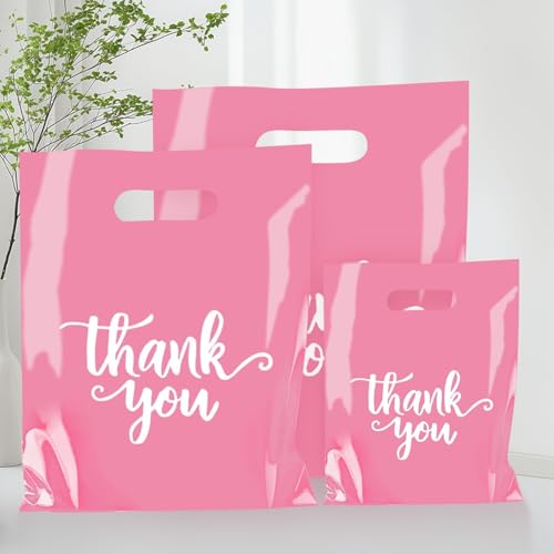 Odseciran 200PCS Reusable Thank You Bags for Business Small, Durable Plastic Bag with Handle for Store, 3 Sizes Shopping G...