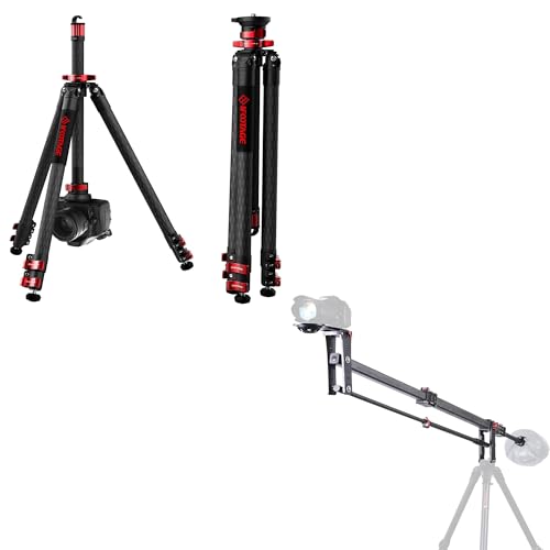 IFOOTAGE Bundle – 65" Carbon Fiber Video Tripod with Centre Pole and 85" Carbon Fiber Mini Jib Crane M1 III, Professional ...