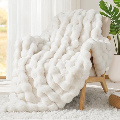 Touchat Luxury 1000GSM Faux Rabbit Fur Throw Blanket, Super Heavy Warm Cozy Blankets for Couch Bed Sofa, Bubble Plush Fuzz...