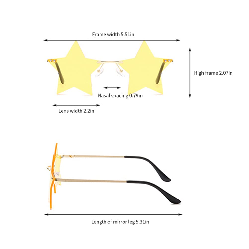 Star Rimless Sunglasses Women/Men Unique Pentagram Party glasses Prom Streetwear (pink/blue)