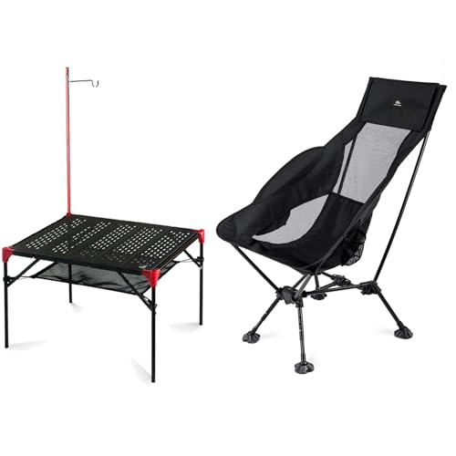 iClimb 1 Adjustable High Back Anti-Sinking Chair and 1 Extendable Table with Hanger Bundle, Ultralight Compact for Adults ...