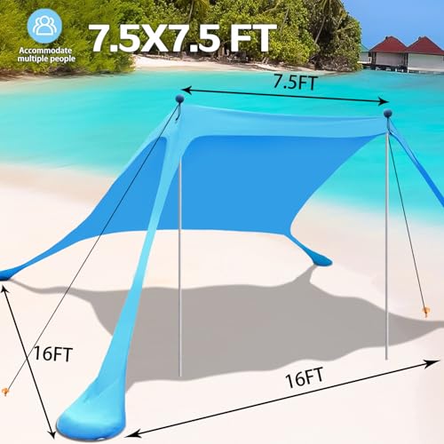 BRONOM Beach Canopy Beach Tent Sun Shelter 7.5X7.5 FT Beach Shade Canopy UPF50+ Sun Protection Windproof Ropes Carry Bag E...