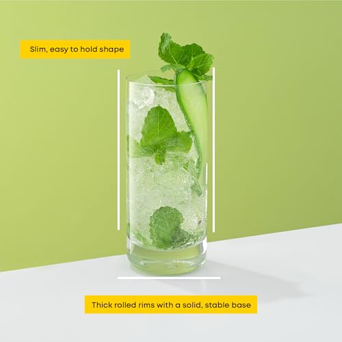 JoyJolt Faye 13oz Highball Glasses, 6pc Tall Glass Sets. Lead-Free Crystal Drinking Glasses. Water Glasses, Mojito Glass C...