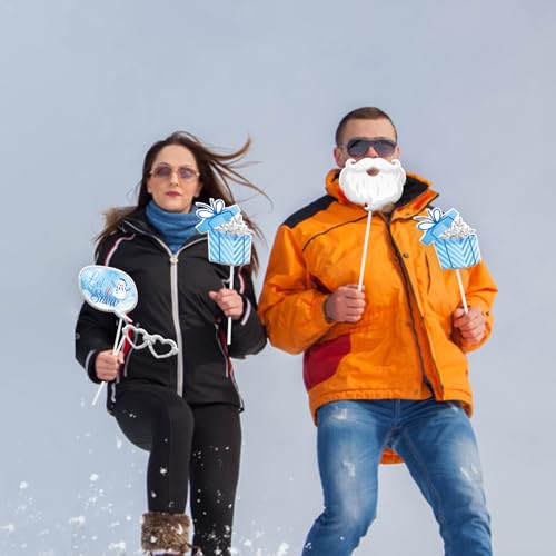 KALEFO 30Pcs Hello Winter Photo Booth Props Winter Wonderland Party Decorations Snowflake Photo Booth Props Kit Wedding Ho...