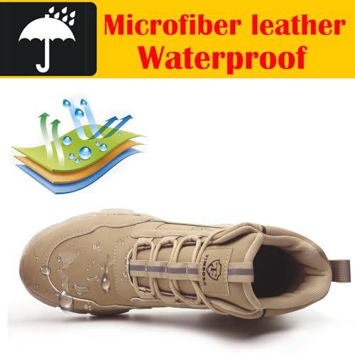 PJZHJ Waterproof Steel Toe Boots for Men Safety Work Boots Lightweight Steel Toe Shoes Slip Resistant Construction Boots