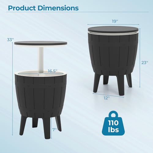 COSTWAY Outdoor Cooler Bar Table, 10 Gallon Cooler with Height Adjustable Tabletop, 3-in-1 Ice Bucket for Beer & Wine, Al...