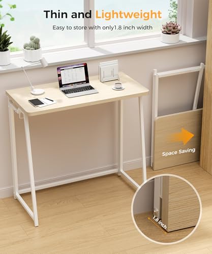 POLWKZU Folding Desk Small Foldable Desk for Small Space, 31.5 Inches Writing Computer Desks in Study, Home Office Foldabl...
