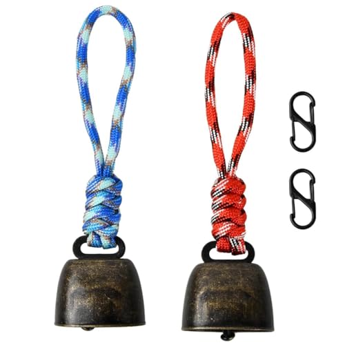 2 Pcs Outdoor Bears Bells, Vintage Bears Bell with Nylon Strap and Keychain, Loud Anti-Lost Bell for Survival Hiking Campi...