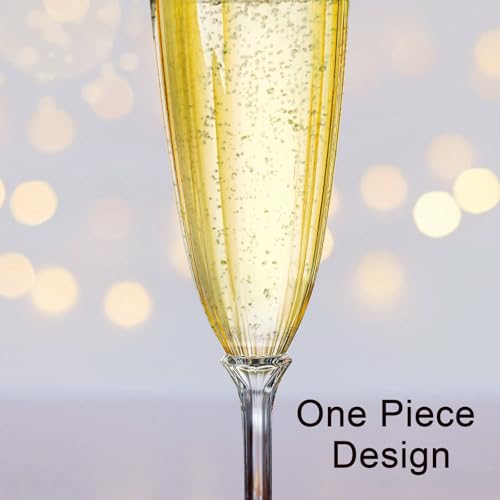 Tosnail 18-Pack 6 Oz Plastic Champagne Flutes, One Piece Design Disposable Plastic Wine Glasses, Clear Tall Drinking Cups ...