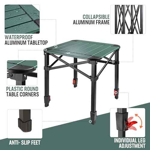 VILLEY Folding Camping Square Table with Carry Bag, Lightweight Aluminum Adjustable Square Table for Outdoor, Camping, Picnic, Backyards, BBQ (L)