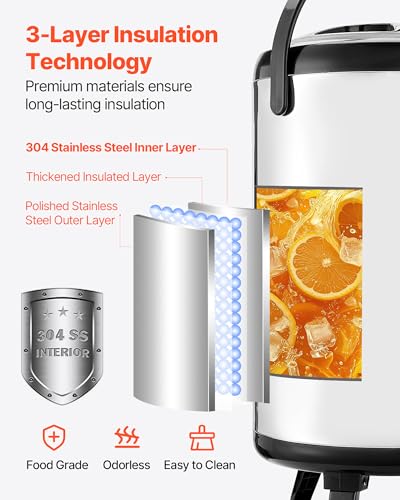 VEVOR Insulated Beverage Dispenser, 3.2 Gal/12L Stainless Steel Thermal Drink Server with Spigot & Temp Display, Suitable ...