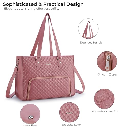 Ralnitote Laptop Tote Bag with Insulated Lunch Compartment for Women, PU Leather 15.6 Inch Work Bag, Elegant Computer Hand...