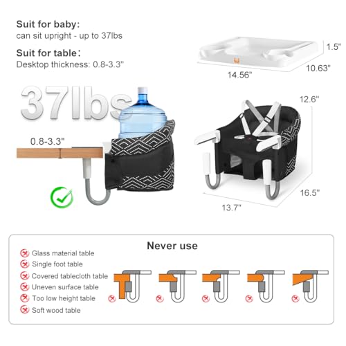 MTWML Hook On High Chair with Tray,Portable Baby High Chair That Attaches to Table,Clip On Fast Table Seat for Babies and ...