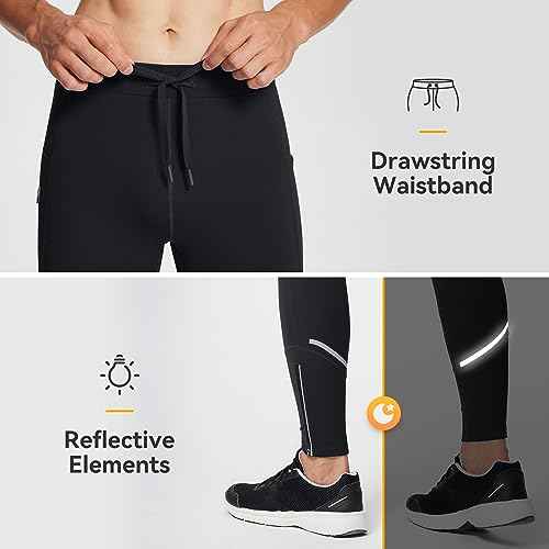 baleaf Men's Winter Running Tights Thermal Cycling Pants Water Resistant Pockets Zipper Legs Cold Weather
