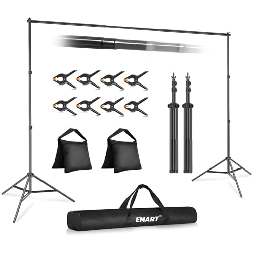 EMART Backdrop Stand 10x7ft(WxH) Photo Studio Adjustable Background Stand Support kit with 2 Crossbars, 8 Clamps, 2 Sandba...