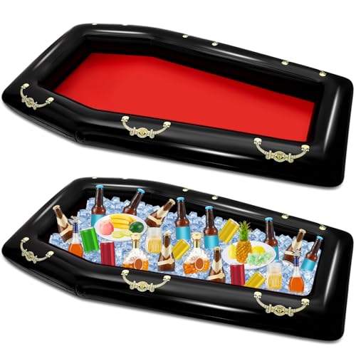 Aoriher 2 Pack 52 Inch Inflatable Coffin Cooler Fake Coffin Floatie Drink Ice Chest Buffet Bucket Beverage Cooler for Summ...