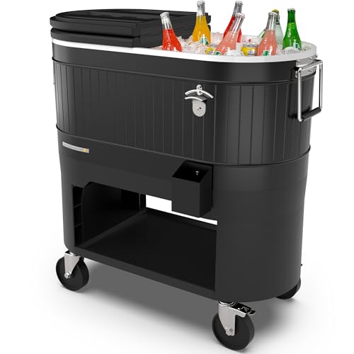 Permasteel Rolling Patio Cooler – Large Outdoor Ice Chest with Wheels, Beverage Cooler for Backyard, BBQ, Tailgate, Beach,...