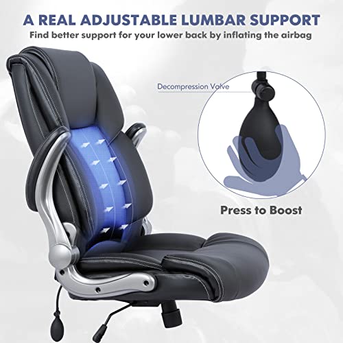 COLAMY High Back Executive Office Chair- Ergonomic Home Computer Desk Leather Chair with Padded Flip-up Arms, Adjustable T...