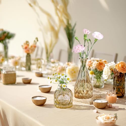 UPBUD Amber Glass Bud Vases Set of 12, Gold Mini Flower Vase for Centerpieces, Small Vases in Bulk for Wedding Decoration...