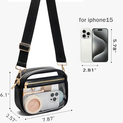 Fibrdoo Clear Bag Stadium Approved, Leather Clear Crossbody Purse Bag for Concerts Sports Events Festivals