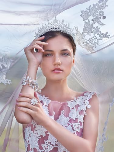 SWEETV Crystal Wedding Tiara for Women, Royal Queen Crown Headband, Rhinestone Princess Hair Accessories for Prom Birthday