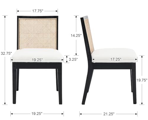 DAYALANE Rattan Dining Chairs Set of 4, Farmhouse Boucle Kitchen Chairs with Cane Back, Upholstered Sherpa Dining Room Chairs Comfy Side Wood Chair for Living Room/Restaurant, Black Sherpa