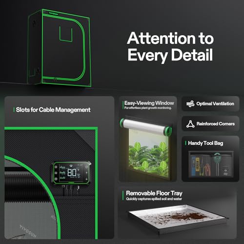 VIVOSUN S425 4x2 Grow Tent, 48"x24"x60" High Reflective Mylar with Observation Window and Floor Tray for Hydroponics Indoo...
