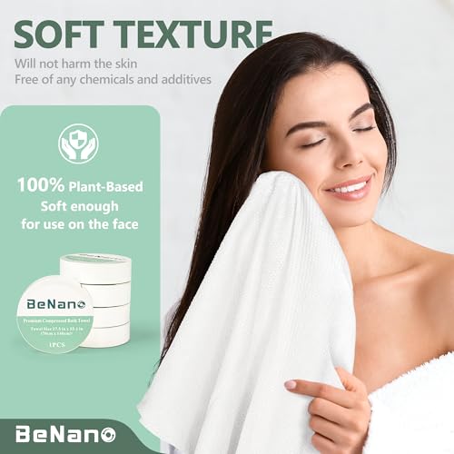 Benano Premium Compressed Towel Tablets Disposable Towel 55.1 in x 27.5 in Large Bath Towel Travel Towel Reusable for Hote...