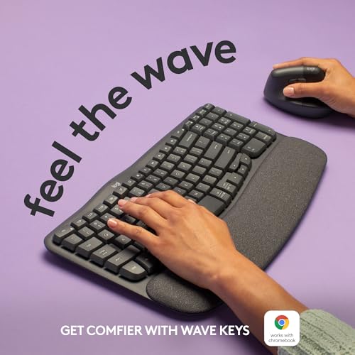 Logitech Wave Keys Wireless Ergonomic Keyboard with Cushioned Palm Rest, Comfortable Natural Typing, Easy-Switch, Bluetoot...