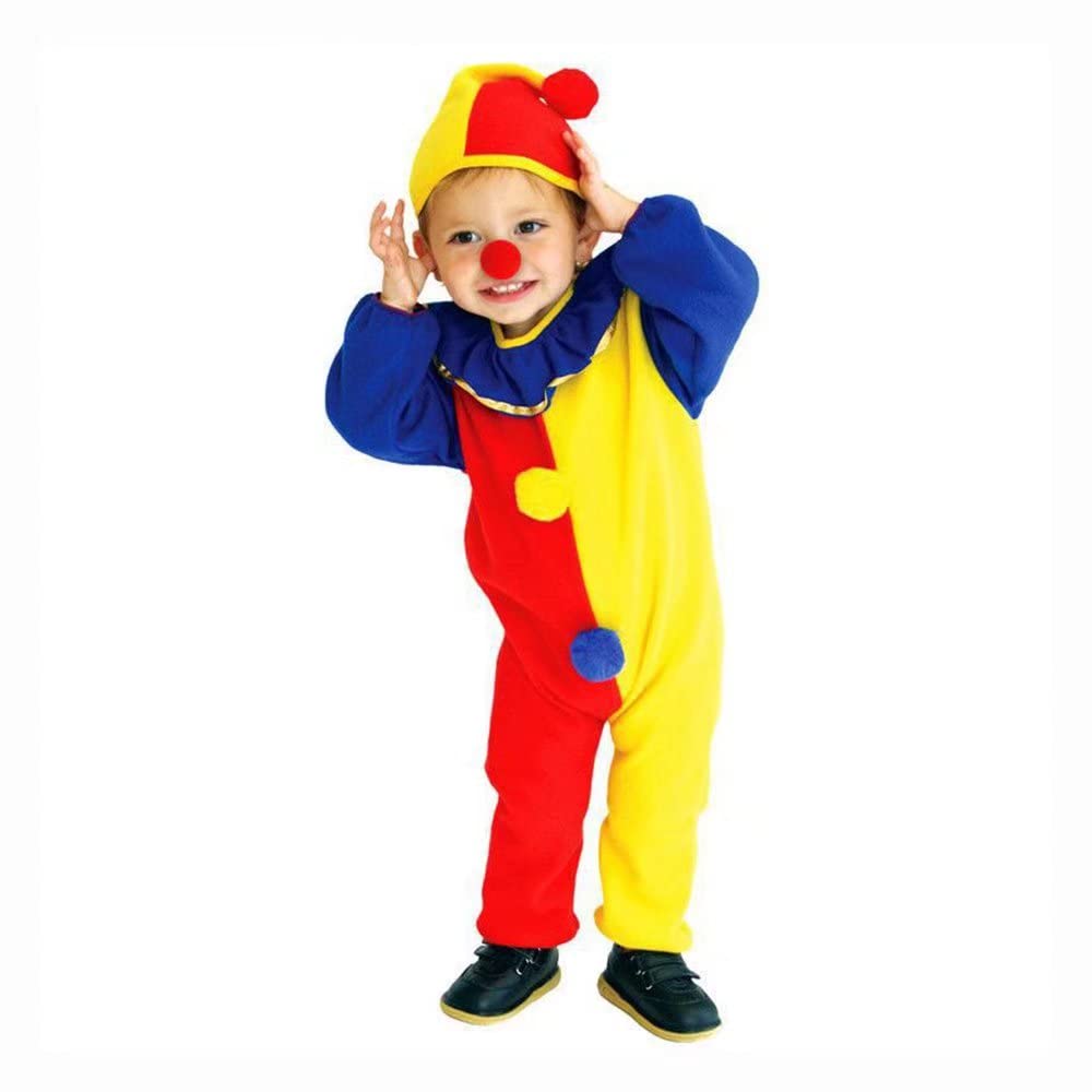 QIAONIUNIU Halloween Kids Clown Costume - Toddlers Dress Up with Clown Nose and Hat, 3-5 Years Old