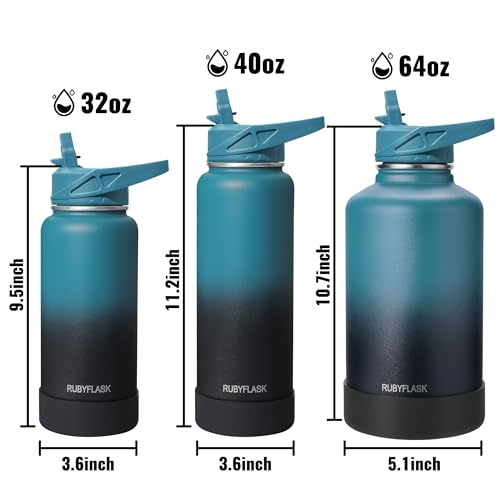 RUBYFLASK 32oz Insulated Water Bottle with Straw, Stainless Steel Metal Vacuum Water Flask, Large Thermal Water bottle wit...