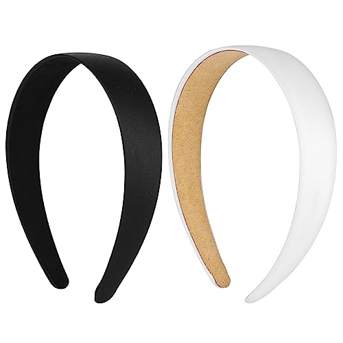 WLLHYF 2 Pieces Satin Headbands 1 Inch Wide Hard Head Band Fashion Solid Headband Anti-slip Plain Hair Bands Diy Hair Acce...