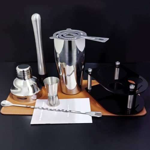 Cocktail Shaker Bartender Kit: 5 Piece Stainless Steel Bar Set, Cocktail Shaker Set with Stand, Drink Mixing Kit Includes ...