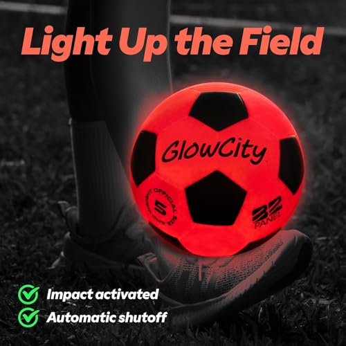GlowCity Glow in The Dark Soccer Ball - Sizes 3, 4, 5 for Kids, Teens & Adults - Light Up Soccer Ball with 2 LED Lights - ...