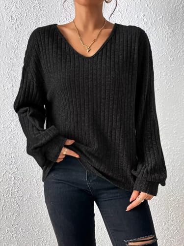 Women's Fall V Neck Sweaters 2025 Loose Fit Lightweight Casual Tunic Fashion Tops