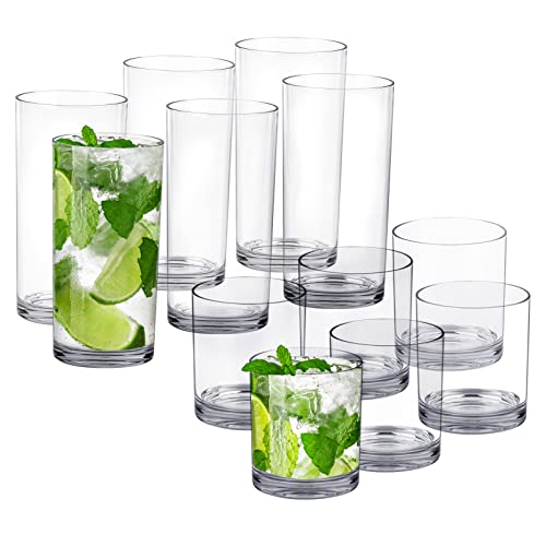 Tiawudi 12 Pack Plastic cups, Clear Tumblers, 6 each: 12 ounce and 16 ounce Water Drinking Cups, Reusable Drinking Glasses...