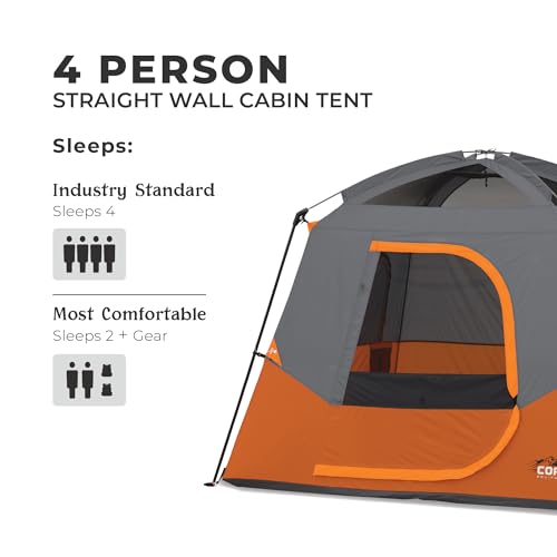 CORE Tent for Family Camping | 4 Person & 6 Person Portable Camp Tent with Carry Bag for Outdoor Car Camping | Included Ge...