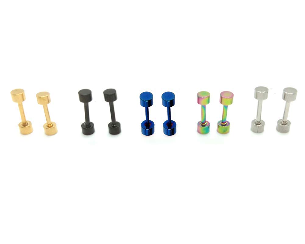 3MM Tiny Stud Earring, Gold Silver Black Rainbow Red Plated Stainless Steel Round Stud Earrings Set for Women Men | Flat Back Ba