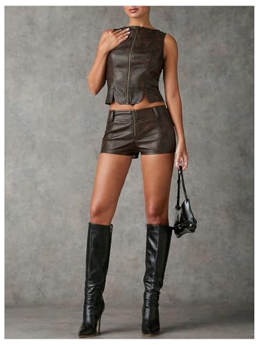 Floerns Women's Y2K Sexy High Waisted Faux Leather Shorts Drawstring Lace Up Festival Rave Shorts