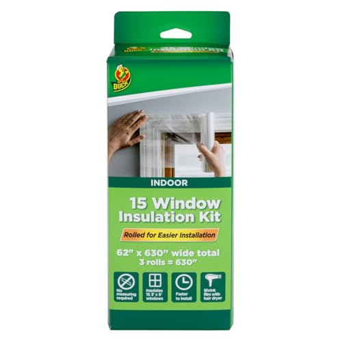 Duck Brand Winter Window Insulation Kit – Window Seal Rolled Shrink Film Covers Up to 15 3’ x 5’ Windows – Window Tape Inc...
