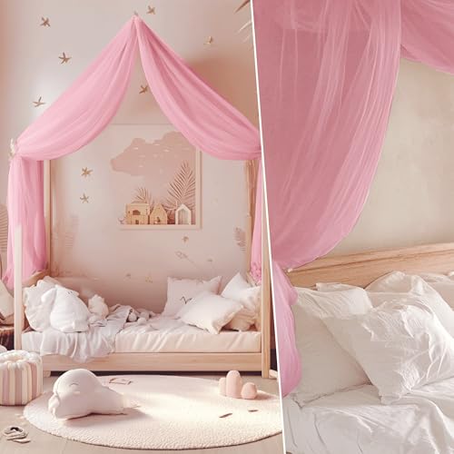 NICETOWN Pink Bed Canopy for Nursery - Decorative Soft Voile Sheer Window Scarf DIY Ascot Top Bed Scarf Drapes for Girls/K...