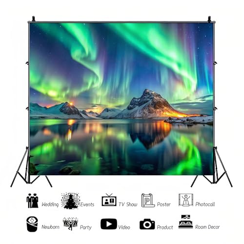 10x8ft Northern Lights Backdrop, Aurora Snow Mountain and Lake Background for Children & Adults Party Decorations Vacation...
