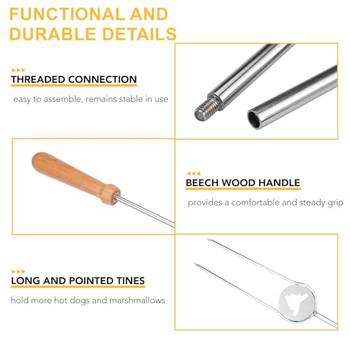 Begatter Heavy Duty Roasting Sticks for Hotdogs, Marshmallows and Smores, 32" Long Solid Stainless Steel Skewers for Campf...
