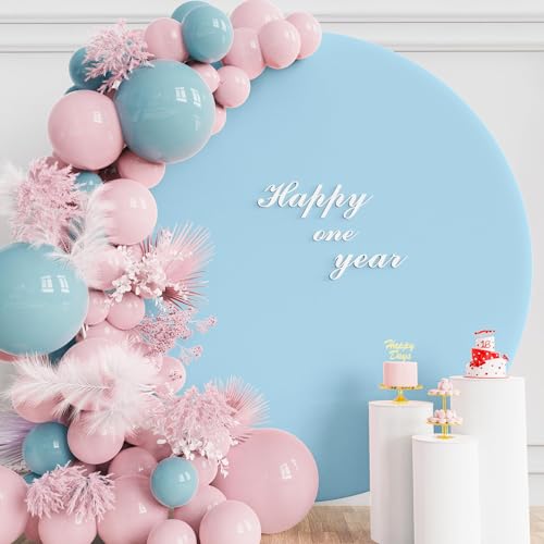 Wokceer 7.2FT Round Backdrop Cover Round Arch Covers with Buckles Polyster Dusty Blue Circle Balloon Arch Cover for Weddin...