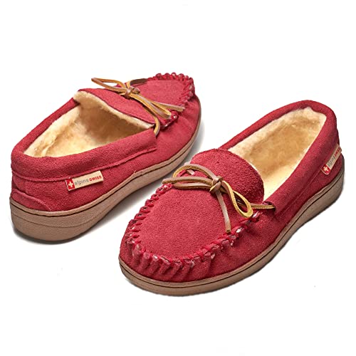 Alpine Swiss Sabine Womens Moccasin Slippers Genuine Suede House Shoe Memory Foam Insole Plush Faux Shearling Fur Indoor O...