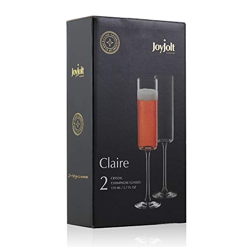 JoyJolt Champagne Flutes, Claire Collection Crystal Champagne Glasses Set of 2, 5.7 Ounce Capacity, Exquisite Craftsmanshi...