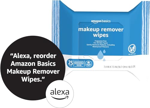 Amazon Basics Makeup Remover Wipes, Gentle Cleansing, Dermatologist Tested, Fragrance-Free, Plant Based, Alcohol-Free, Rem...