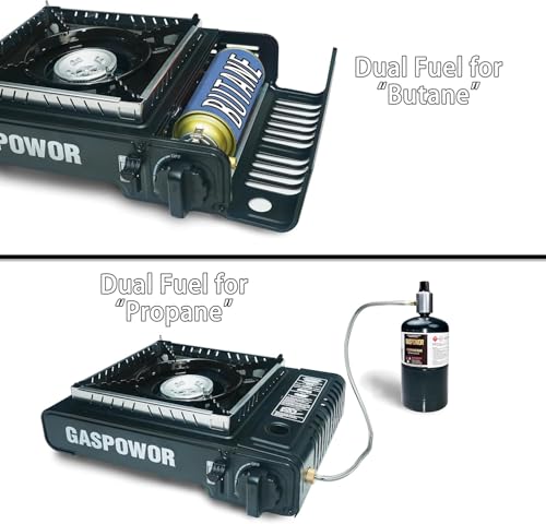Propane or Butane Stove with Windblocker, Dual Fuel 10,000 BTU Propane Stove for Camping, Automatic Ignition,Gas Portable ...
